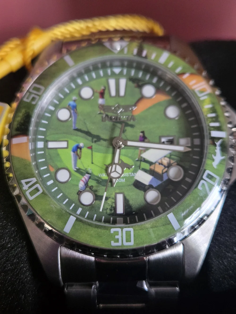 Invicta Green Golf Scene Dive-Style Watch with White Accents
